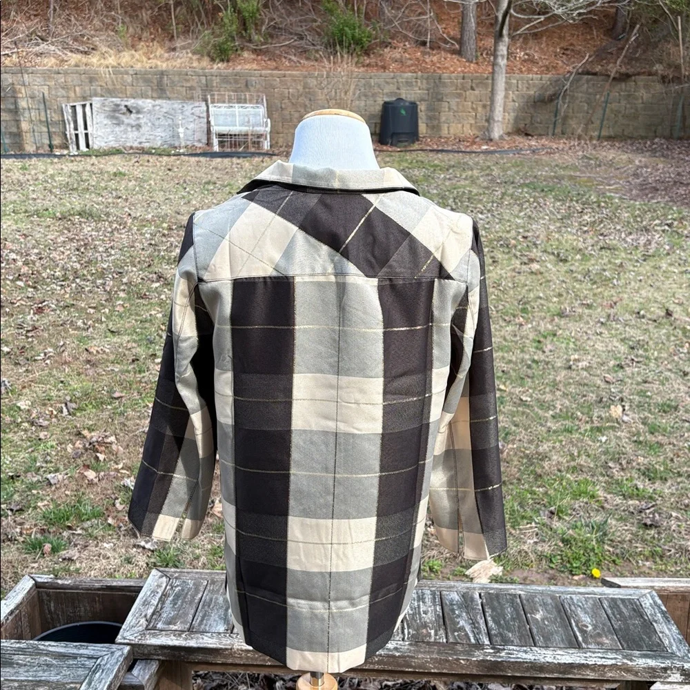 Tuckernuck Mairead Check Plaid Beige and Black 3/4 Sleeve Top - Picture 5 of 10
